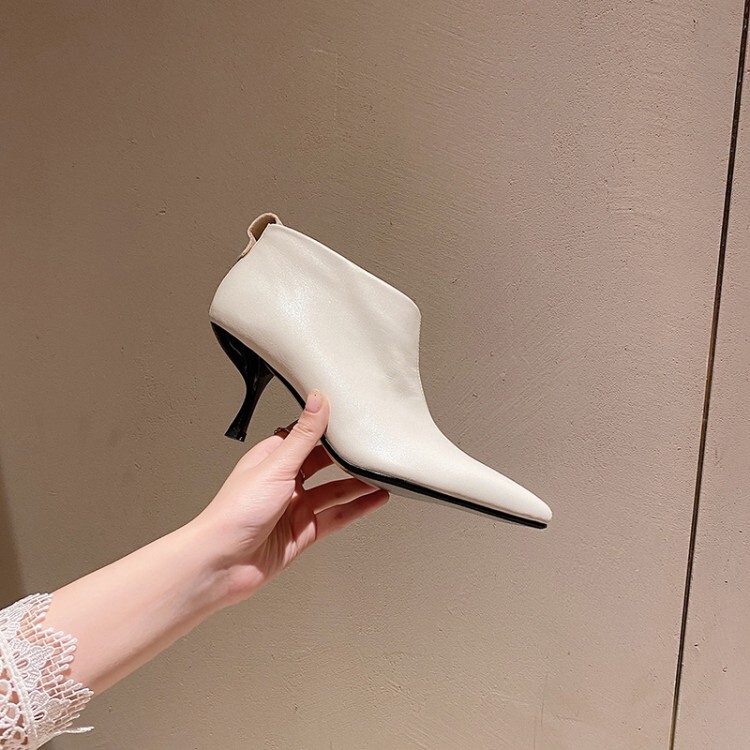 2025 New Women's Short Boots for Spring and Autumn, High-Heeled Pointed Ankle Boots, French Style Short Boots, Nude Boots, Stiletto Heels, Single Shoes