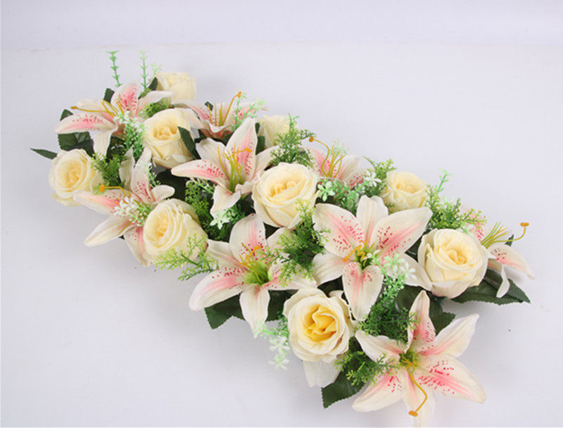 Full 6 rows of flowers emulated flower fake flower platoon arches high imitation rose Lily Wall Wedding items-Taobao