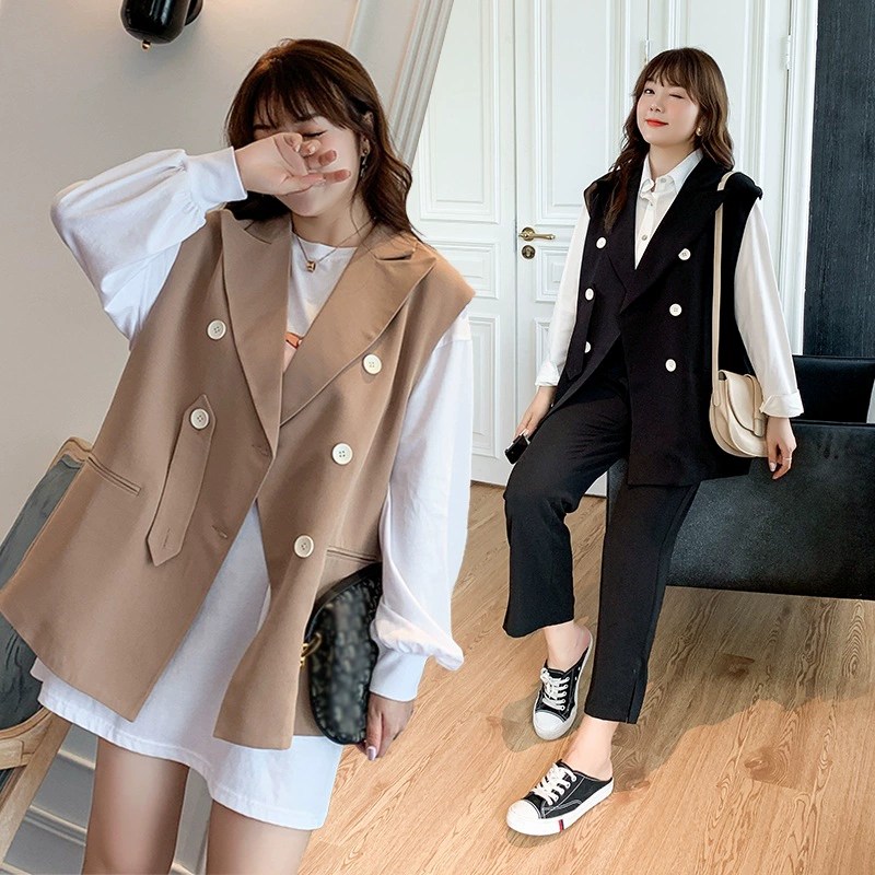 Micro Fat plus size phụ nữ 200 catties mùa thu vest mới chị béo MM Áo khoác ghi lê hai bên ngực phong cách phương Tây - Áo vest