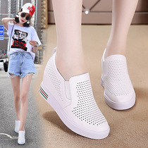 Summer new interior womens shoes leather White shoes womens sports leisure Joker breathable hollow loafers single shoes