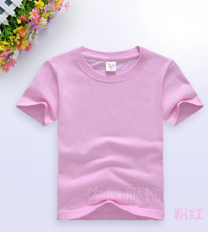 Trẻ em mùa hè cotton ngắn tay T-Shirt vòng cổ nửa tay áo lớp mẫu giáo dịch vụ màu rắn tùy chỉnh in logo biểu tượng mô hình