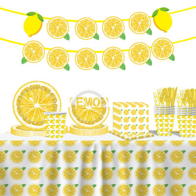 Yellow Lemon Birthday Party Supplies Disposable paper plates for Lemon Birthday Party
