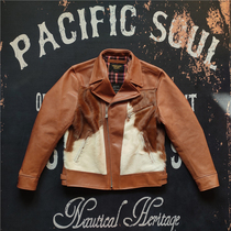 Italian calf fur stitching cable-stayed knight cowhide hair stitching motorcycle leather jacket