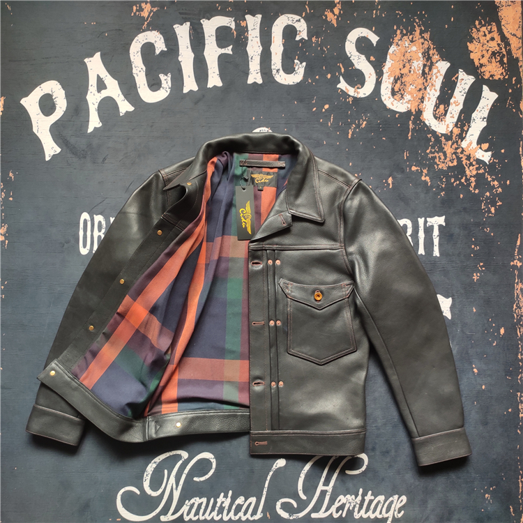 Full grain camel leather 506 gold miner TYPE1 leather jacket