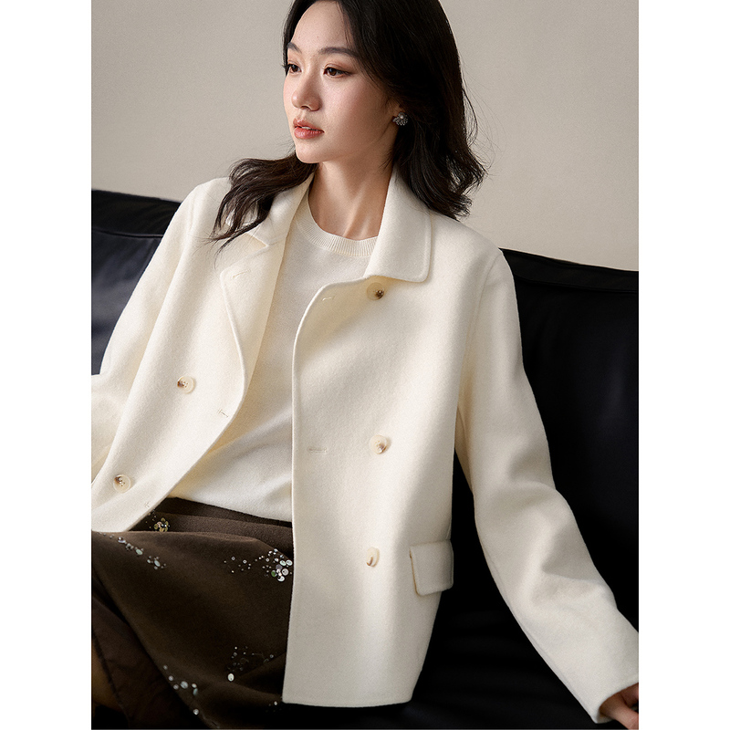 Xiaohan Pavilion [Nanyang Qianjin] 100-Count Silk Wool Double-Sided Woolen Coat for Women, Short Woolen Jacket