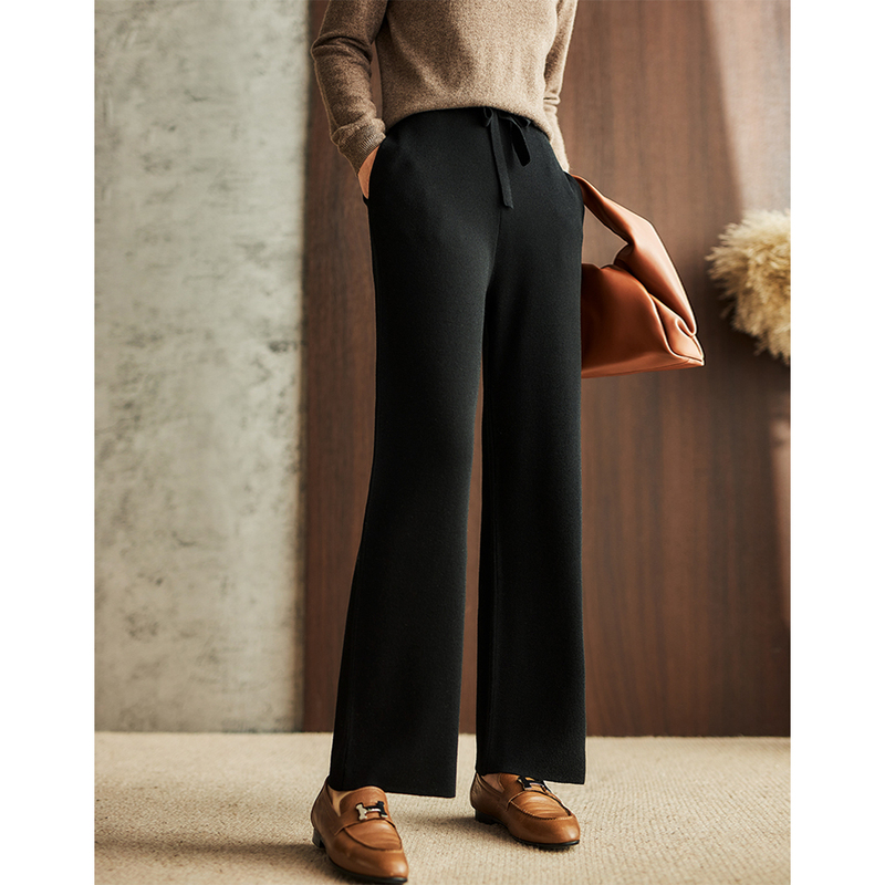 【Ice Point Price】 Xiaohan Pavilion Style Slimming Elastic Waist Wool Knit Wide-Leg Pants Spring 2026
