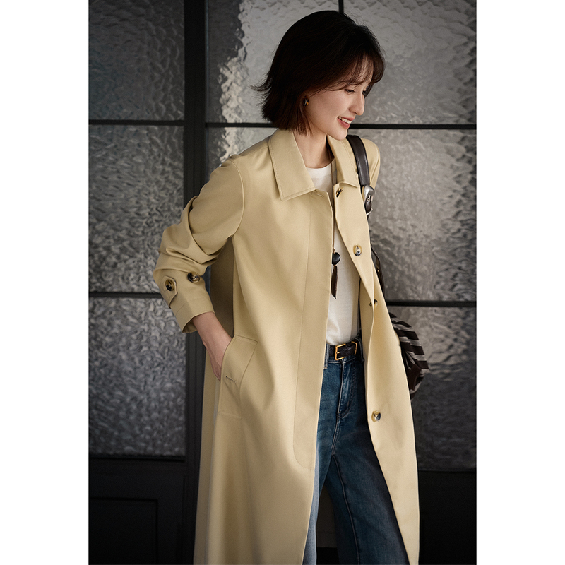 Ice Point Price Spring and Autumn Celebrity Style B Brand Camden Waterproof Pleated Mid-Length Trench Coat 26 Autumn New Arrivals