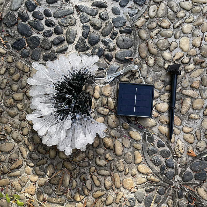 Solar colorful led water drop light string courtyard garden outdoor waterproof New Year festival stars flashing decorative light strip