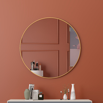 Nordic bathroom Bathroom round mirror with shelf space aluminum mirror Black edge washbasin mirror hanging free hole