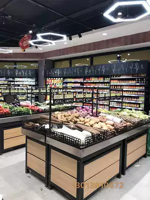 Supermarket steel wood fruit rack vegetable rack stainless steel fruit vegetable rack double shelf display rack