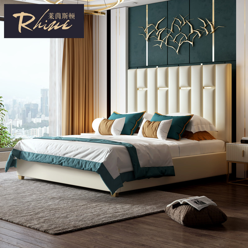 Light Extravagant Master Bedroom With Large Bed Double Bed Modern Minimalist Wind Bedroom Bed Postmodern Dermis Wedding Bedside Calf Leather Atmosphere 