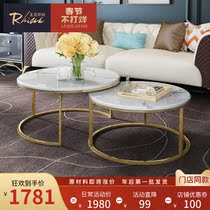 Postmodern Hong Kong-style light luxury coffee table living room Nordic small household stainless steel marble round coffee table