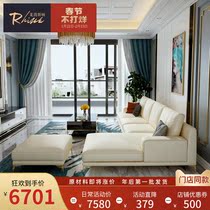 Postmodern light luxury leather sofa leather living room small apartment villa simple corner sofa Hong Kong style first floor cowhide