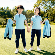 Kindergarten garden clothes spring and autumn clothes cotton sportswear sky blue two three or four class uniforms primary school uniforms set