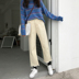 Phiên bản tiếng Hàn của ulzzang không đều bên sinh viên cao eo lỏng lẻo rách rách chân rộng quần denim chín quần nữ thủy triều quần jean đen nữ Quần jean