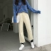 Phiên bản tiếng Hàn của ulzzang không đều bên sinh viên cao eo lỏng lẻo rách rách chân rộng quần denim chín quần nữ thủy triều thoi trang cong so Quần jean