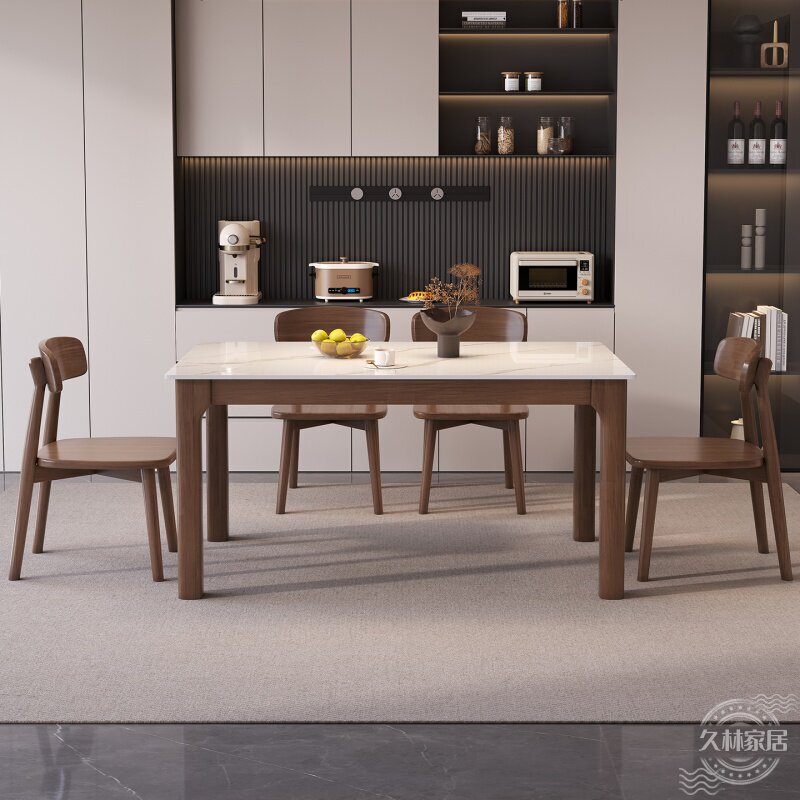 Solid Wood Slate Dining Table and Chair Set, Modern Minimalist Dining Table for Small Households, Nordic Rectangular Dining Table