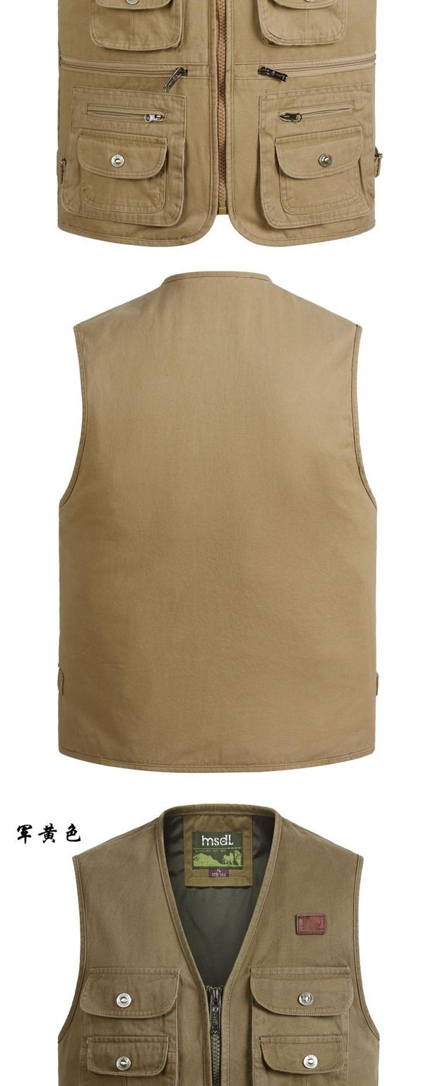 Áo vest nam tuổi trung niên trở lên vest mùa xuân và mùa thu vest cotton tinh khiết ngoài trời giặt vest đa túi vest áo ba lỗ tanktop nam