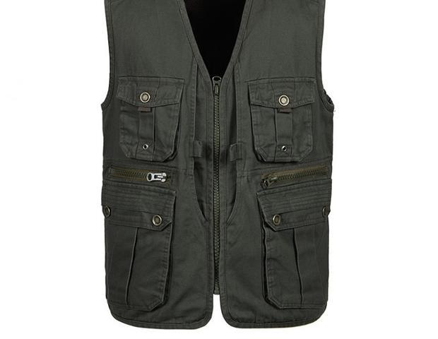 Áo vest nam trung niên mùa xuân và mùa thu mẫu cotton nhiều túi vest ngoài trời câu cá phóng viên chụp ảnh áo vest cổ chữ V áo ba lỗ tập gym