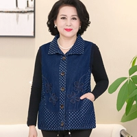 Áo khoác bà bầu mùa xuân áo khoác cotton denim áo vest nữ trung niên áo bà ngoại áo vest mùa thu váy nữ trung niên