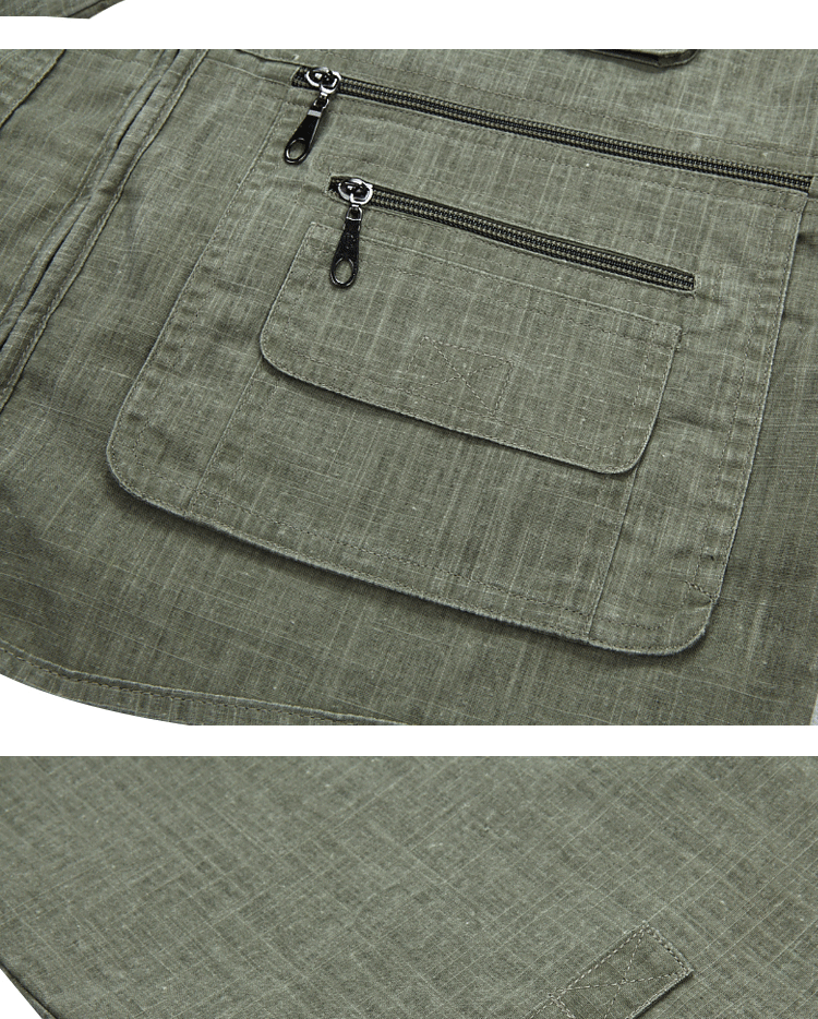 Mùa xuân và mùa hè vest vest vest người cao tuổi trung niên cha mùa xuân áo khoác cotton trung niên vest vest nam nhiều túi áo ba lỗ trắng
