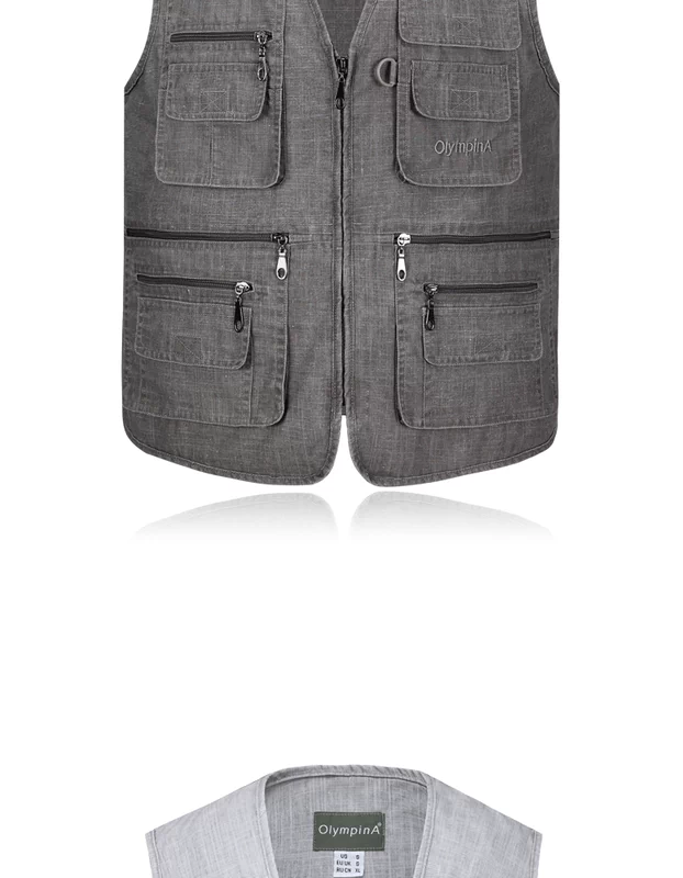 Mùa xuân và mùa hè vest vest vest người cao tuổi trung niên cha mùa xuân áo khoác cotton trung niên vest vest nam nhiều túi áo ba lỗ tập gym