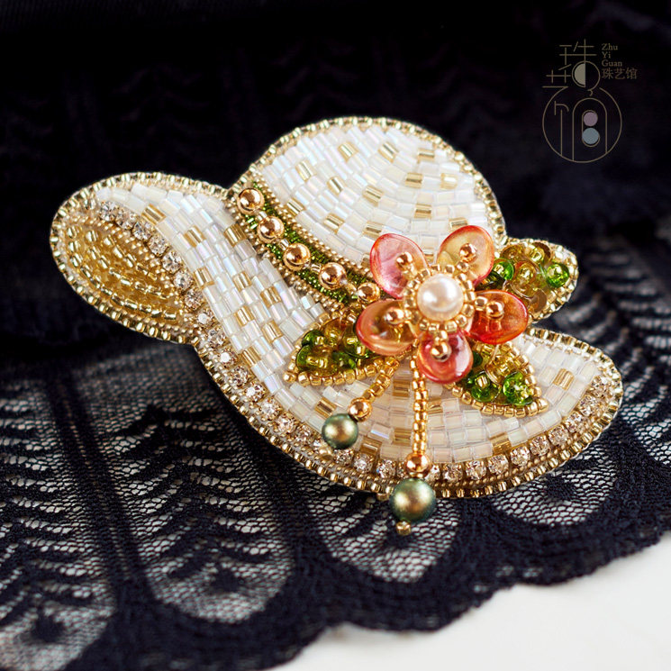 Bead Art Museum original Rococo style (small flower hat) brooch three-dimensional bead embroidery French embroidery DIY material package
