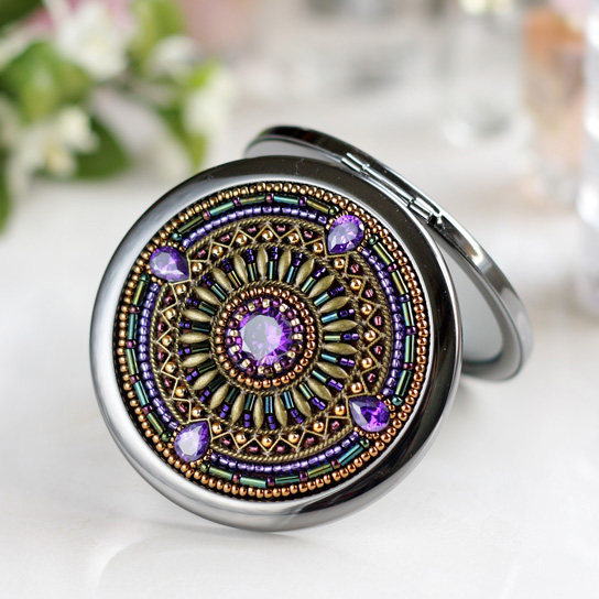Three-dimensional Beaded Embroidery DIY Material Package Zircon Makeup Mirror Non-Crochet Embroidery French Embroidery Flip Makeup Mirror