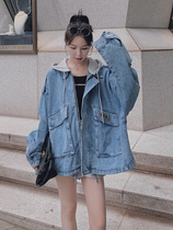 MAJE DVAWN Even cap denim jacket woman 2022 spring Korean version loose with big code 100 lap short jacket jacket
