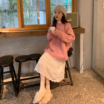 MAJE DVAWN knit sweater lace dress dress 2021 Autumn winter new gentleness and sweetness suit dress