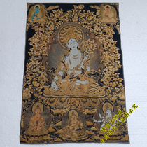 Tibetan thangka embroidery black gold and white Tara statue thangka brocade embroidery Guanyin hanging painting living room nave mural banner