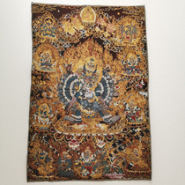 Tibetan Thangka Silk Embroidery Nepali Gold Silk Portrait Ngau Tau Ming King Yamantaka Statue