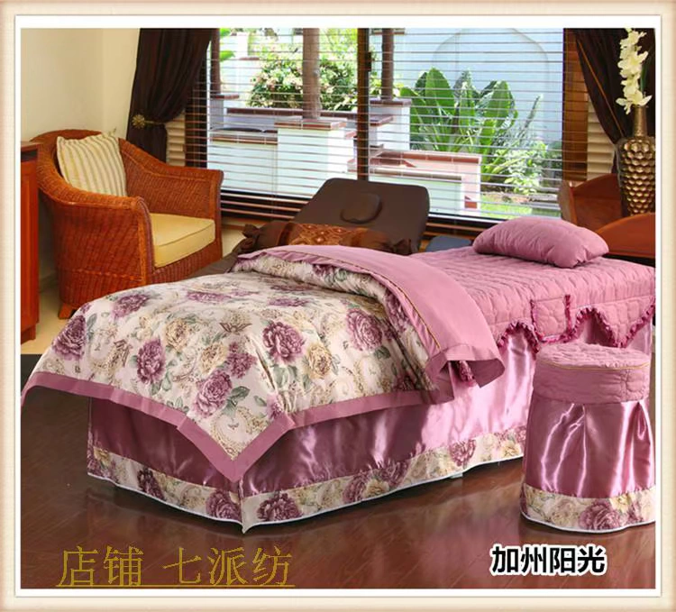 Vẻ đẹp giường bao gồm bốn bộ bông tùy chỉnh phổ quát thẩm mỹ viện massage khử trùng giường bìa đặc biệt bộ màu hồng