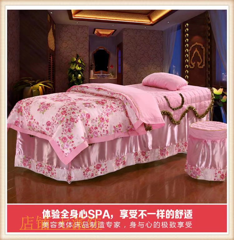 Vẻ đẹp giường bao gồm bốn bộ bông tùy chỉnh phổ quát thẩm mỹ viện massage khử trùng giường bìa đặc biệt bộ màu hồng