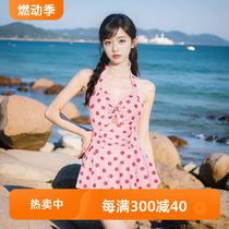lulucozy peach crushed ice ~ swimsuit womens new skirt style one-piece slimming small breasts internet celebrity style hot spring swimsuit