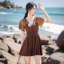 lulu cozy swimsuit womens conservative slimming one-piece skirt new large size swimsuit hot spring gathering