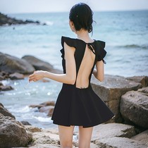 lulu cozy one-piece conservative belly-covering slimming backless sexy skirt style new hot spring swimsuit for women