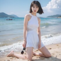 lulucozy comes with a small waist ~ white conservative swimsuit for hot springs new high-end one-piece casual swimsuit