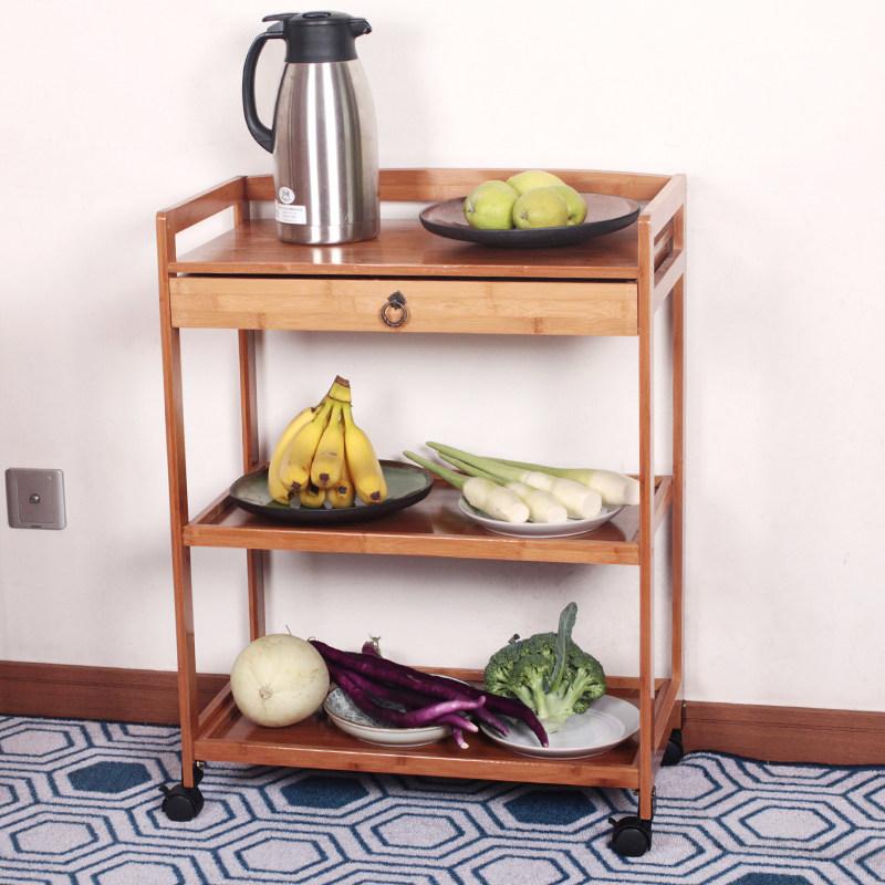 Solid wood three-story dining car Hotel trolley Double-decker restaurant delivery driver push bowl car Hot pot shop cart vegetable rack