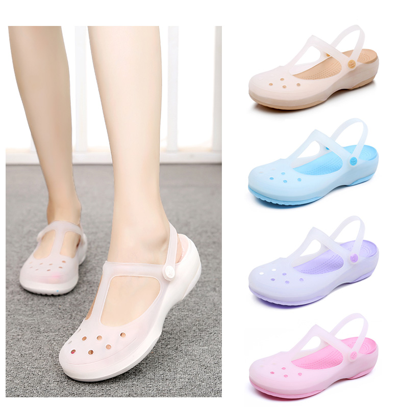 2018 mới màu thay đổi lỗ giày nữ dép mùa hè nữ vườn thạch Hàn Quốc bãi biển dép không trượt nêm dép bitis nữ