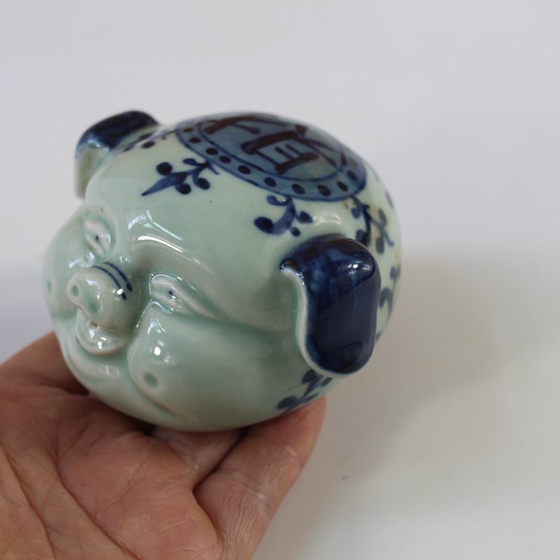 Jingdezhen antique porcelain imitation clear hand-painted green flower auspicious hog drop ancient play antique vintage room supplies swing pieces