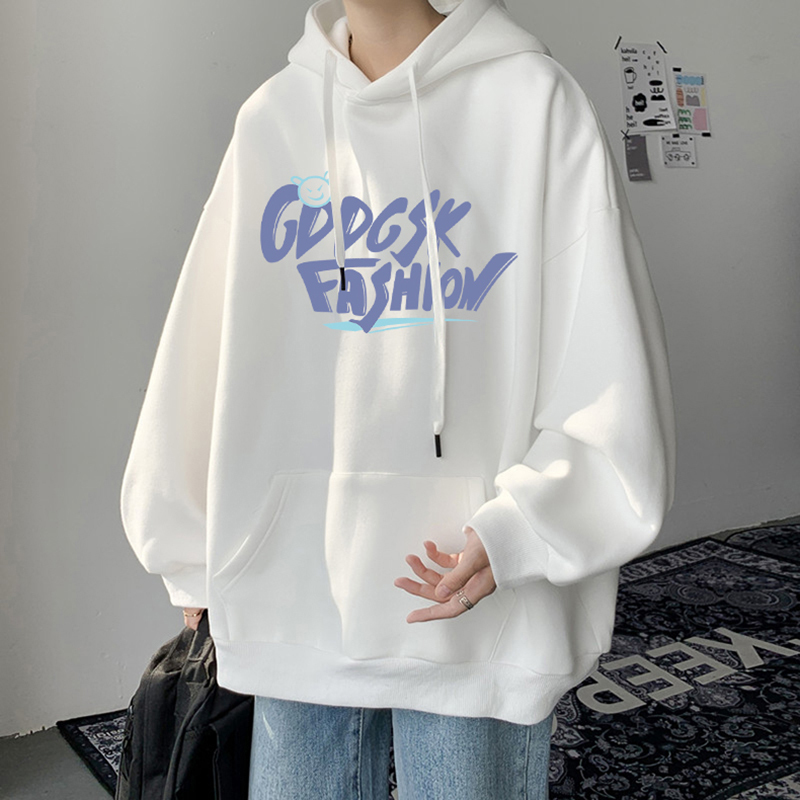 Fleece-Lined Casual Sweatshirt for Men and Women, Spring, Autumn, and Winter, Printed, Loose-Fitting, Bf Hong Kong Style, Versatile Hoodie Jacket, Couple's Trendy Style