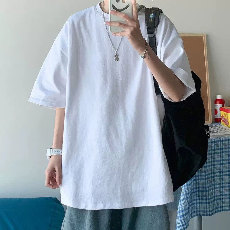 เสื้อยืดแขนสั้นครึ่งแขน สีพื้นขาวบริสุทธิ์ แมตช์ง่าย ทรงหลวม ใส่เป็นเสื้อตัวใน ทันสมัย สำหรับฤดูร้อน เสื้อยืดแขนสั้นสำหรับผู้ชาย