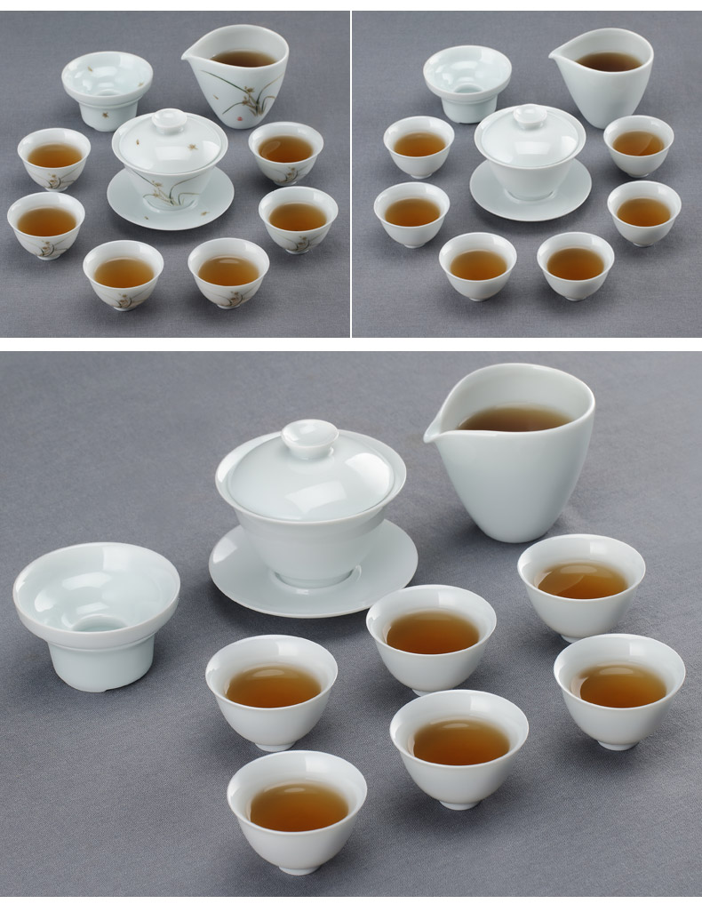 Hand made blue white porcelain tea set a complete set of Chinese kungfu tea home modern ceramic tureen cup 6 gift boxes