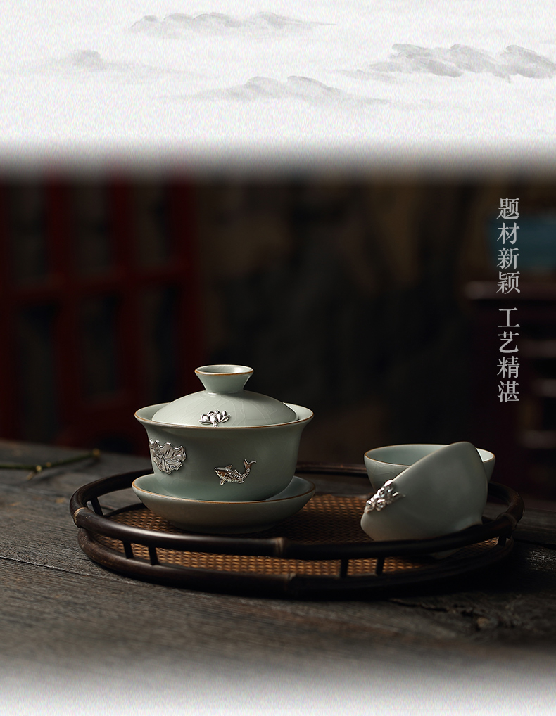 The From your up tea sets Taiwan FengZi ceramic cups household manual only three silver tureen lid