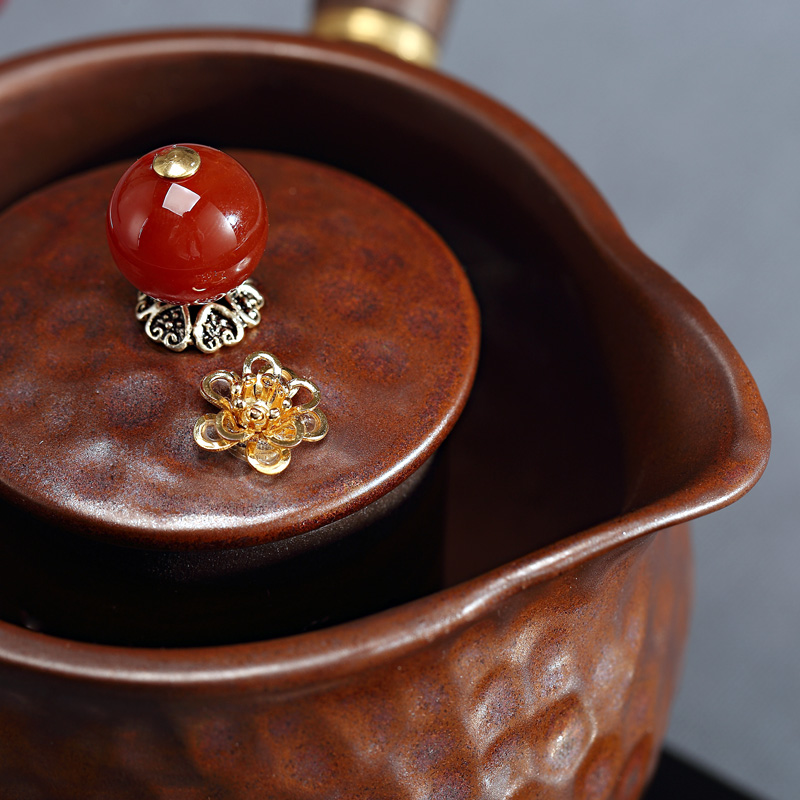 Antique teapot side of real wood, the pot of ceramic tea ware restoring ancient ways of household manual single pot of boiled tea kettle kung fu tea set