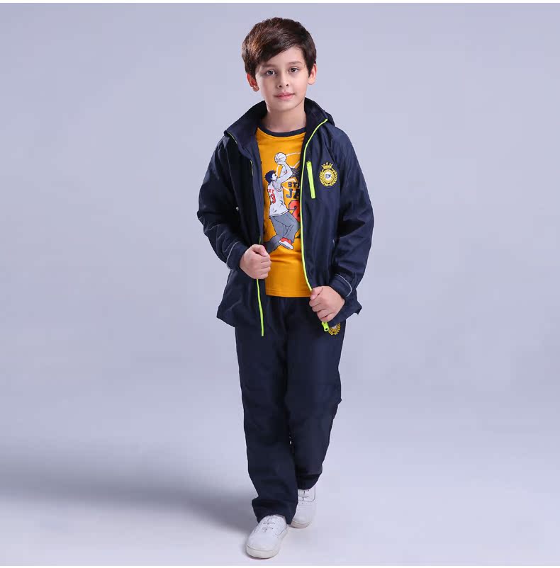 Quần áo trẻ em trang phục đồng phục nam tùy chỉnh lớp nữ phục vụ mùa xuân và mùa thu học sinh đồng phục thể thao cộng với áo khoác nhung quần áo trẻ em xuất khẩu