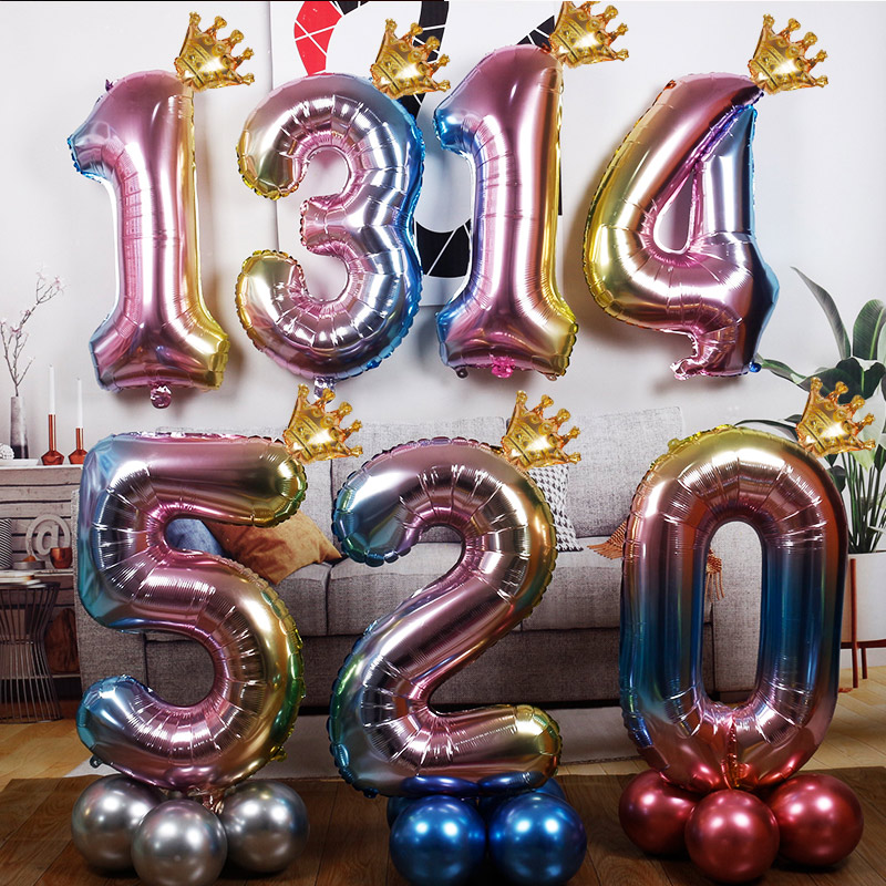 Birthday Party Crown Digital Aluminum Foil Balloon Baby Banquet Birthday Party Decoration Scene Placement Steam Ball