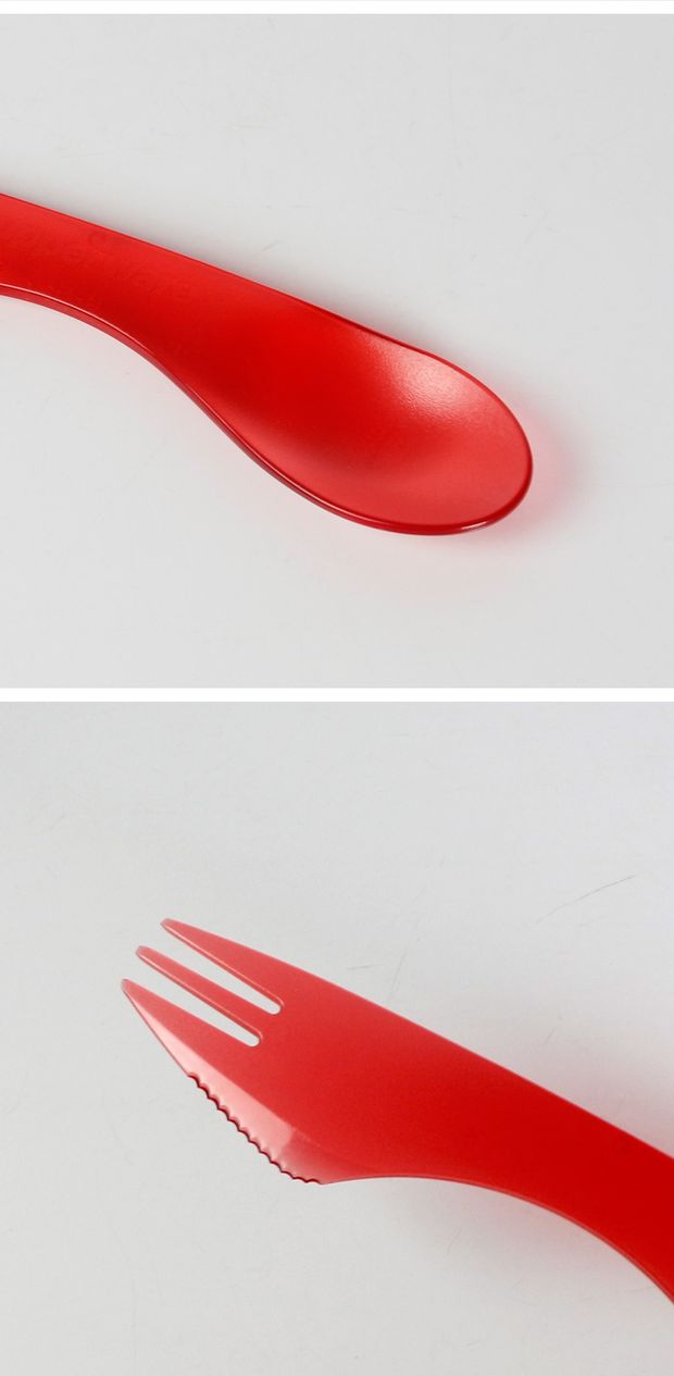 Tupperware nĩa chính hãng và muỗng ba trong một / bộ đồ ăn phương Tây di động / màu sắc ngẫu nhiên đĩa dùng 1 lần