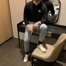 BROTHER autumn and winter mens lapel comfortable knitwear 20 Korean fashion Long Sleeve Polo sweater mens tide